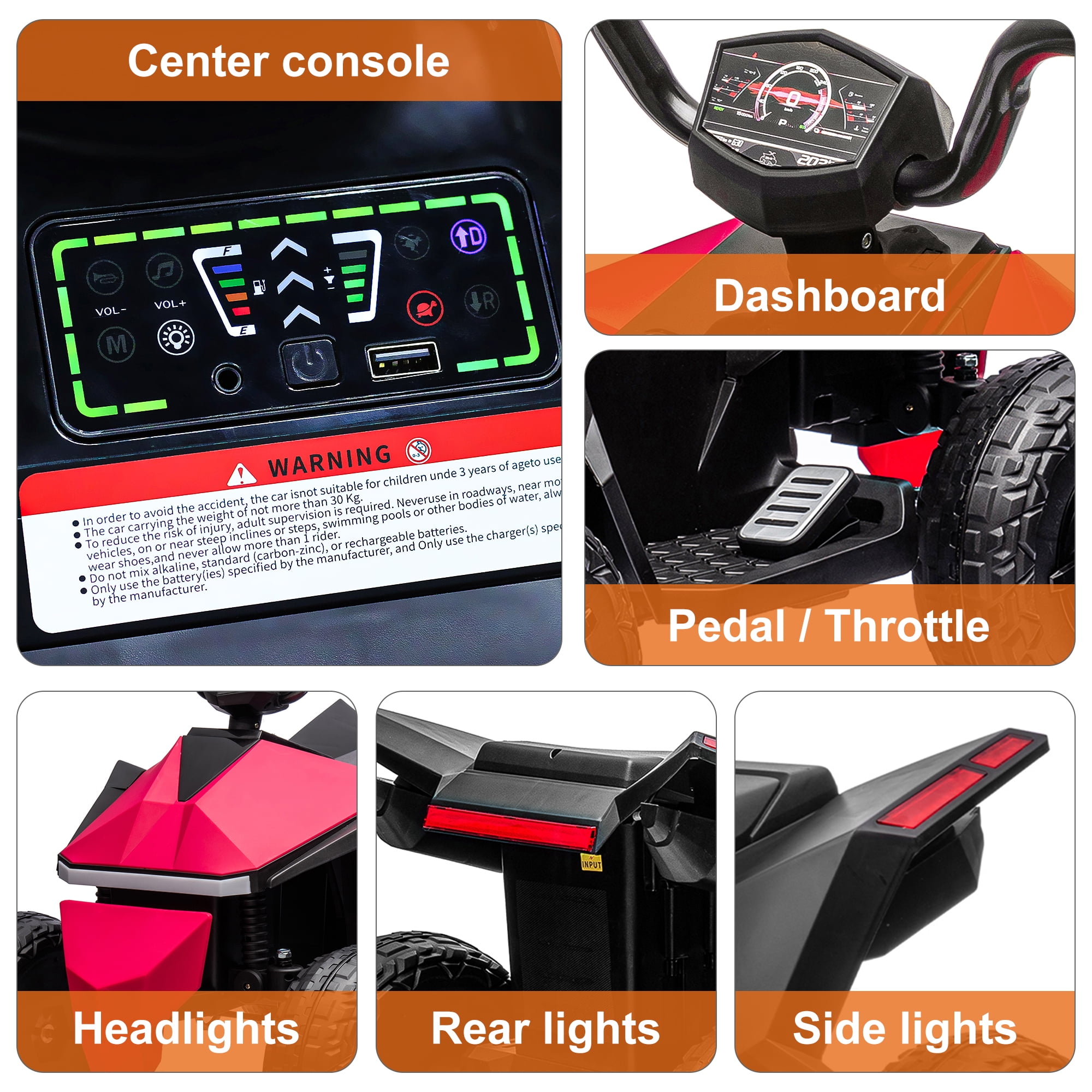 CIPACHO 12V Kids Ride On ATV Car, 4-Wheeler Electric Vehicle with Dual-Drive System, LED Front and Rear Dazzling Lights, Music, MP3, USB Interface, Red CIPACHO 12V Kids Ride On ATV Car, 4-Wheeler Electric Vehicle with Dual-Drive System, LED Front and Rear Dazzling Lights, Music, MP3, USB Interface, Red