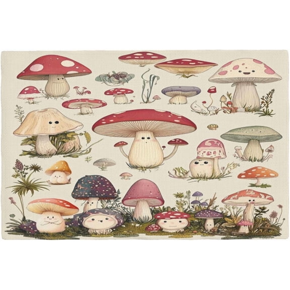 Mushroom Placemats Set of 4 Washable Table Mats Rustic Botanical Mushroom Heat-Resistant Cotton Linen Place Mats for Dining Table Kitchen Indoor Outdoor Party Holiday Decor
