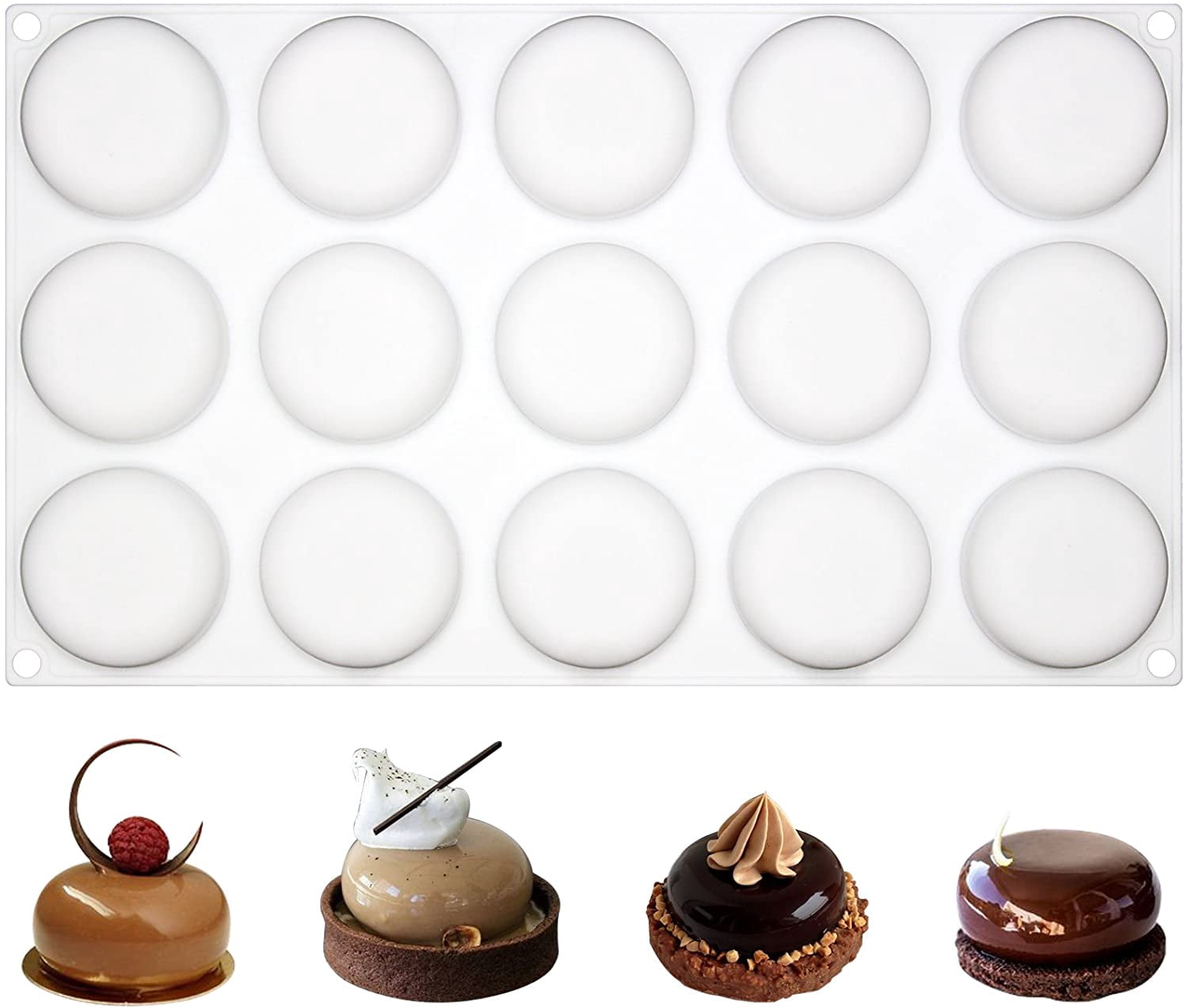 FUNSHOWCASE Half Circle Silicone Mold Bombe Teacake Baking Pan Assorted Size 4 in