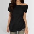 thumbnail image 3 of Lixiuxyad Womens Off The Shoulder Tops Summer Casual Short Sleeve T Shirts Blouse Basic Tee,Black L, 3 of 7
