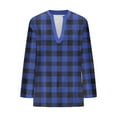 thumbnail image 2 of Soki Womens Basic Casual V Neck Plaid Print 3/4 Sleeve Work Tops Blouses Shirts, 2 of 8