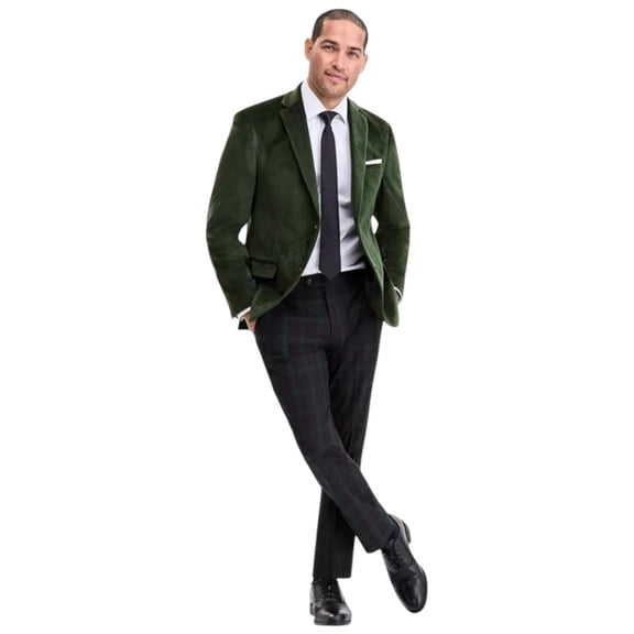 Bar Iii Mens Slim fit Velvet Sport Coat Blazer 42 L Green Solid Stretch