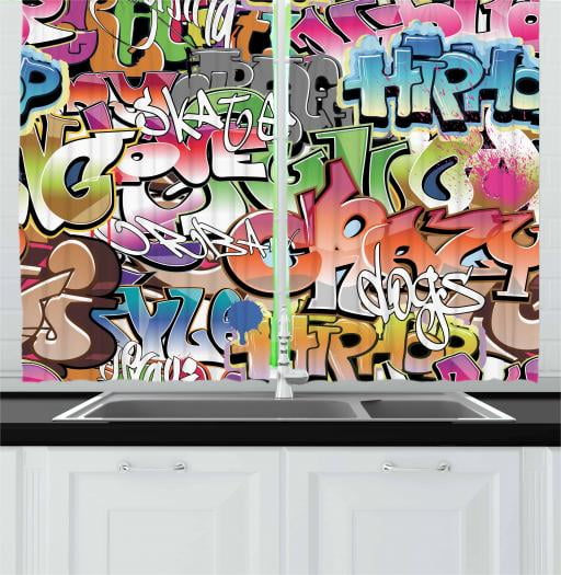 Urban Graffiti Curtains 2 Panels Set Blockbuster Style Graffiti