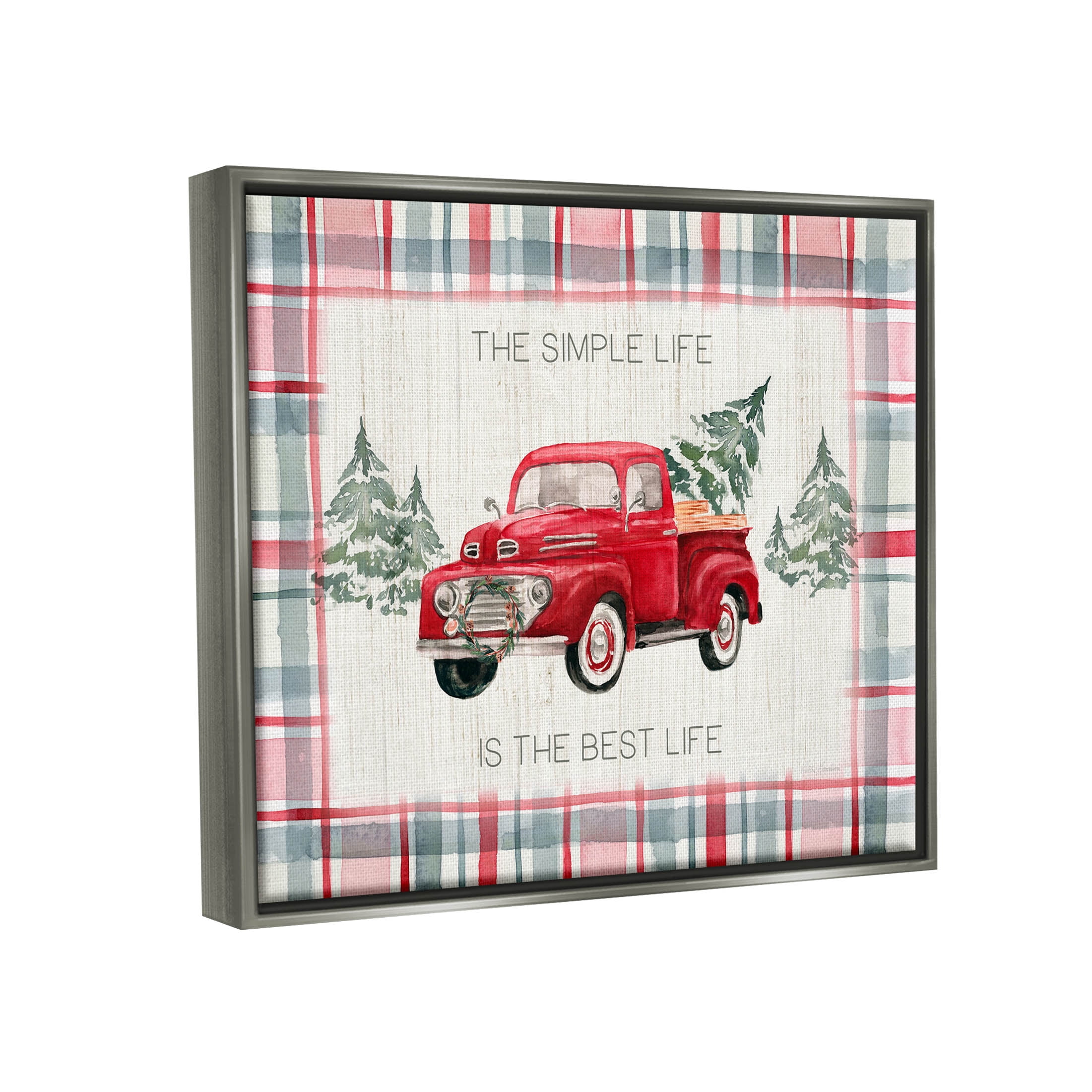 Stupell Industries Simple Life Is Best Plaid Truck Graphic Art Luster Gray Floating Framed Canvas Print Wall Art, Design by Kristen Brockmon