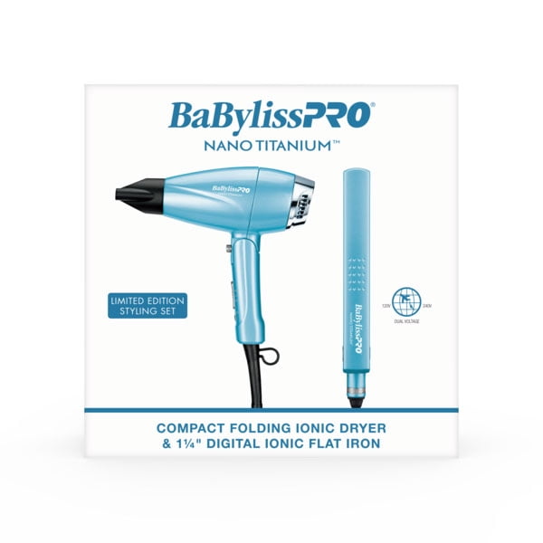 BaBylissPRO® Nano Titanium™ Limited Edition Compact Folding Ionic Dryer & 1.25" Digital Ionic Flat Iron Prepack