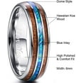 thumbnail image 3 of Vakki Hawaiian Koa Wood Tungsten Rings Blue Center Wedding Bands for Men Women 6mm, 3 of 5