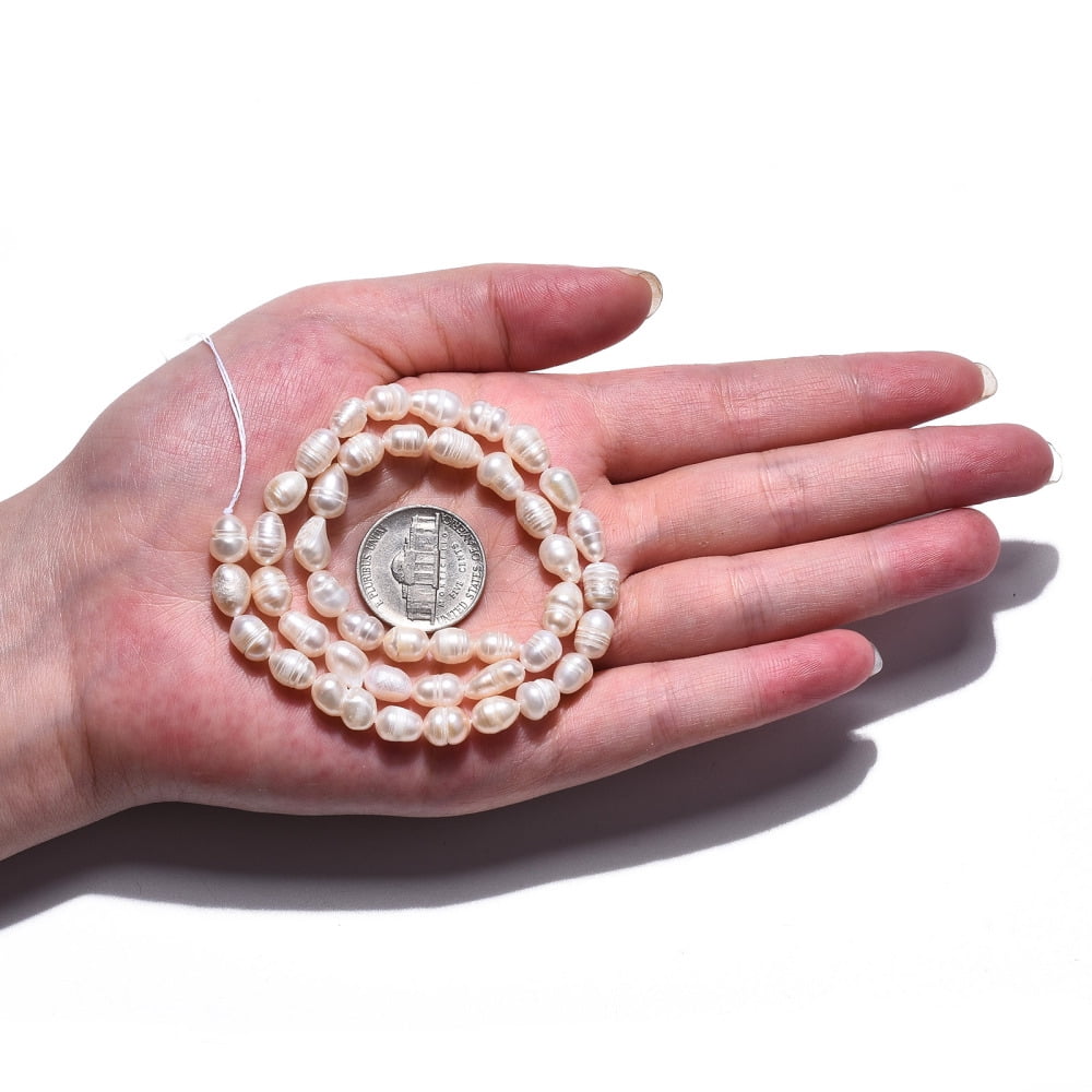 Natural Cultured Freshwater Pearl Beads Strands with Screw Thread RiceHole: 0.7mm 43~45pcs/strand 13.78 inch~14.13 inch(35cm~35.9cm)