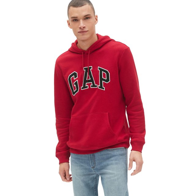 Gap Men's Logo Fleece Hoodie Hooded Sweatshirt, Crimson Red, Large