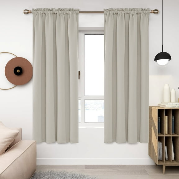 Deconovo Rod Pocket Room Darkening Curtains Pack of 2, Thermal Insulated Drapes for Bedroom, Light Beige, 52"W x 63"L