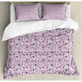 thumbnail image 1 of Magnolia King Size Duvet Cover Set, Flower Bloom Pattern with Grunge Effect Botanical Garden Art Design, Decorative 3 Piece Bedding Set with 2 Pillow Shams, Ruby Dark Blue and Lilac, by Ambesonne, 1 of 3