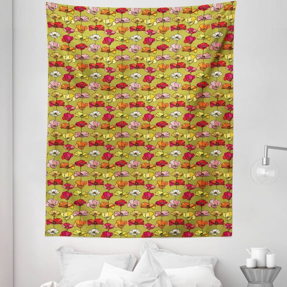 Poppy Flower Tapestry, Vintage Flourishing Poppies with Colorful Petals and Nectars Organic Nature, Fabric Wall Hanging Decor for Bedroom Living Room Dorm, 5 Sizes, Multicolor, by Ambesonne