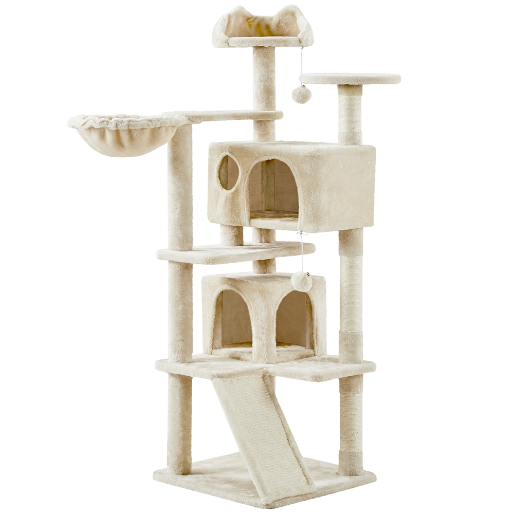 Smile Mart 57.5" Double Condo Cat Tree with Scratching Posts, Beige photo 1