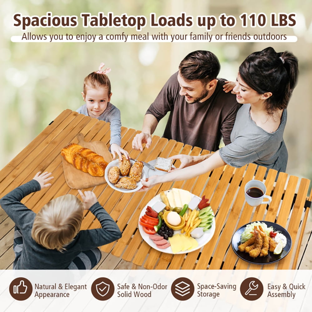 Aimee Lii Portable Picnic Table with Carry Bag for Camping and BBQ, Camp Tables PorTable Foldable, Natural Aimee Lii Portable Picnic Table with Carry Bag for Camping and BBQ, Camp Tables PorTable Foldable, Natural