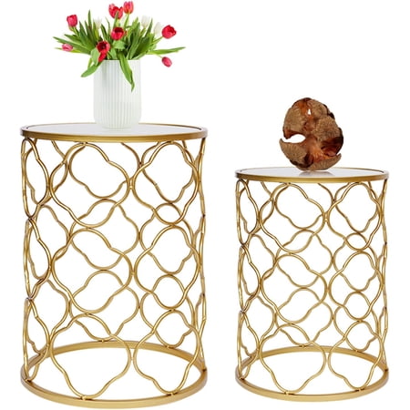 MONIPA 2PCS Modern Nesting End Table Gold Finished Metal Round Accent Table for Home Decoration Shelf Organizer