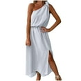 thumbnail image 2 of Women's Maxi Dress Sleeveless One Shoulder Sundresses for Women with Elastic Waist High Slit for Date Night Beach Party Summer Dress, 2 of 7