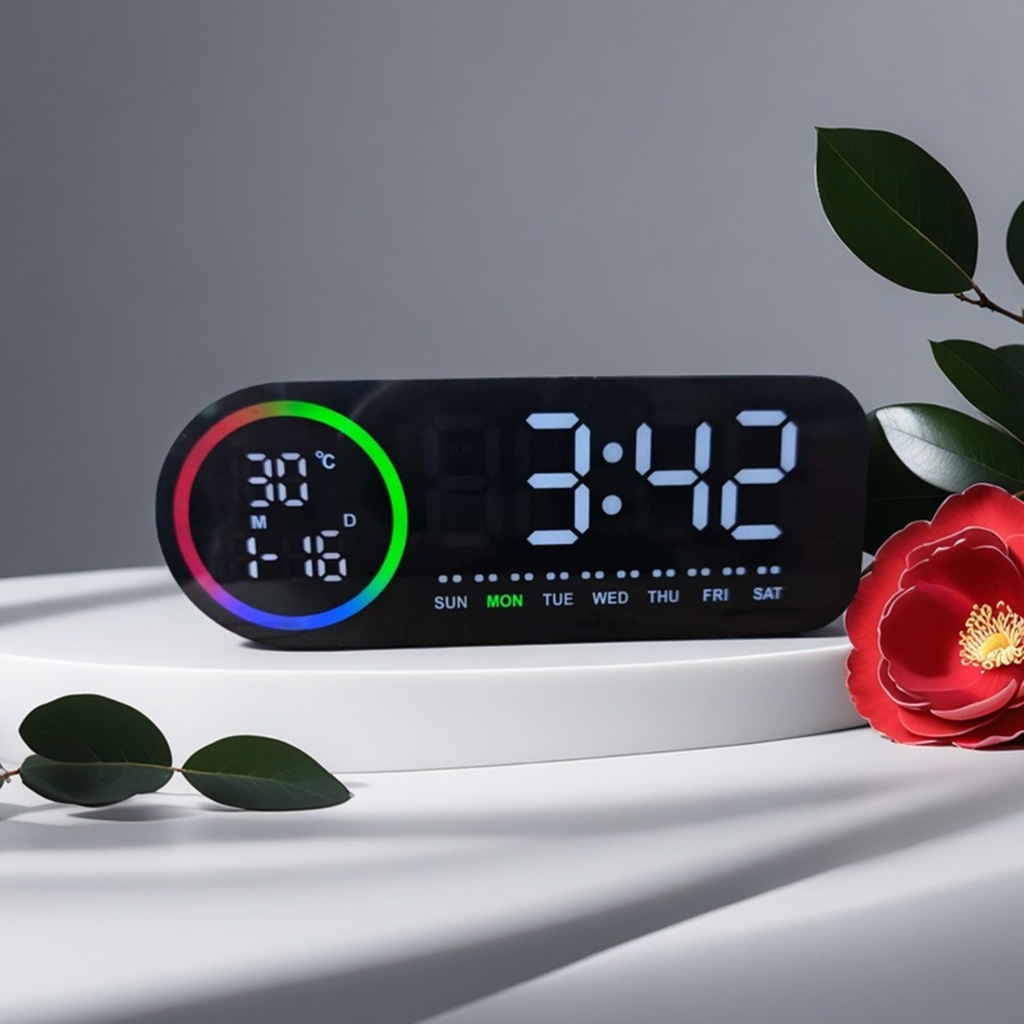 Zeiwohndc 7 Color LED Digital Clock With Indoor Room Thermometers And Calendar Function