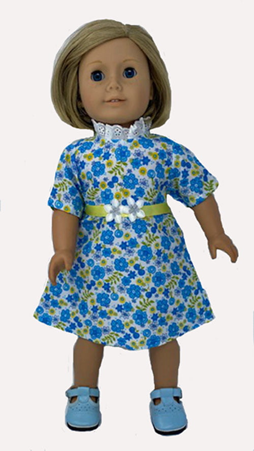 Blue Flower Print Dress for 18 inch Doll