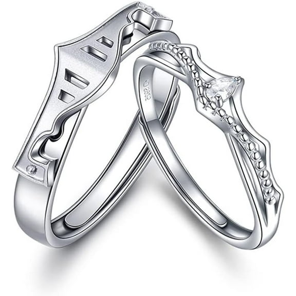 Princess and Knight Couple Ring Promise Love Matching Sets S925 Sterling Silver Crystal Wedding Engagement Open Rings for Women Men Romantic Lover