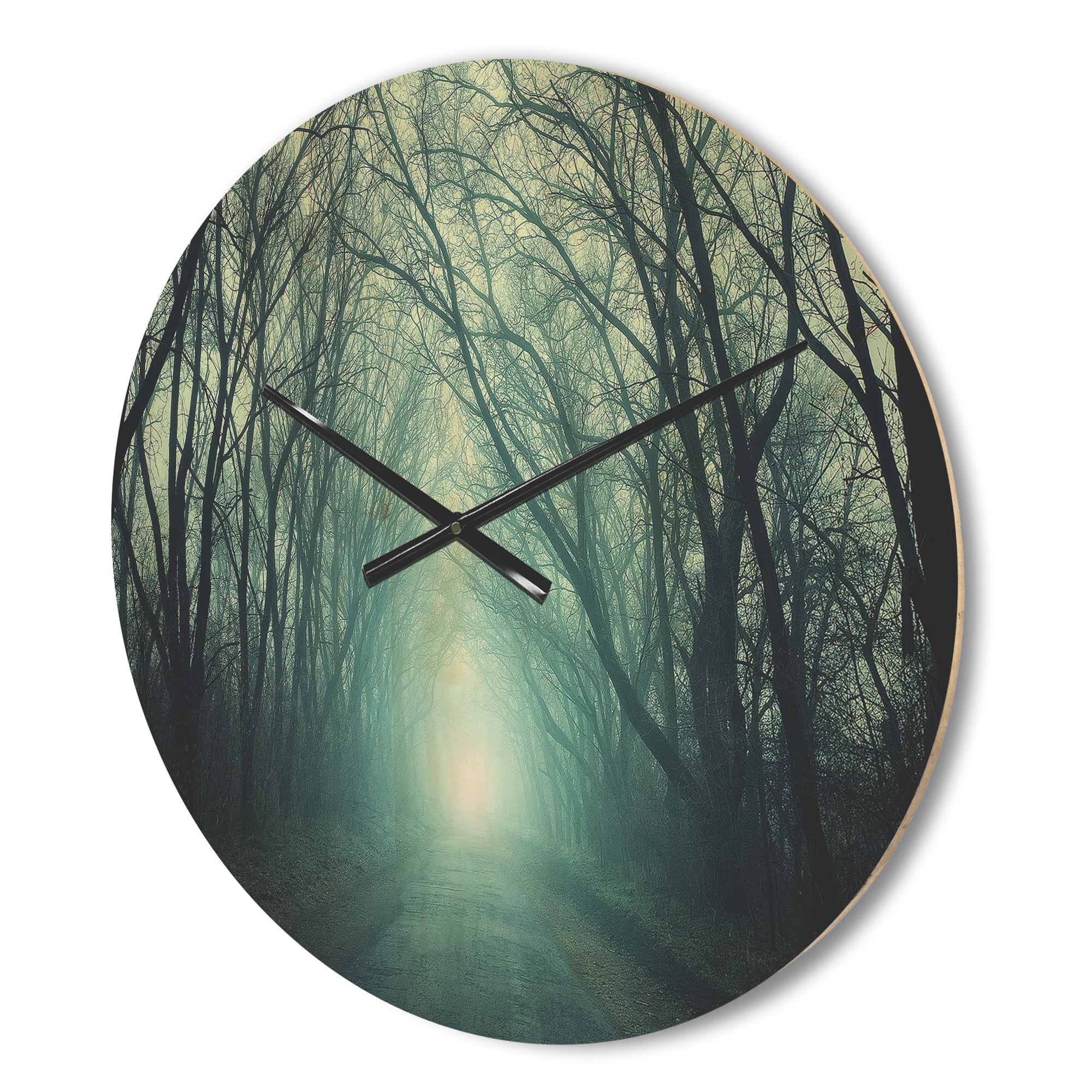 Designart 'Path in Fall Forest with Green Light ' Farmhouse Wood Wall Clock