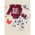 thumbnail image 2 of Nygoyerh Newborn Baby Girls Pants Set Long Sleeve Romper + Butterfly Print Pants + Headband 2PCS Set Fall Infant Clothing for 1M-18M, 2 of 7