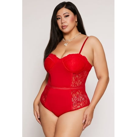 Womens Plus Size Lace Detail Convertible Bustier Bodysuit