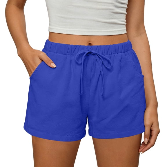 DeHolifer Womens Sweat Shorts Summer Workout Running Casual Soft High Waist Drawstring Lounge Shorts with Pockets Blue M