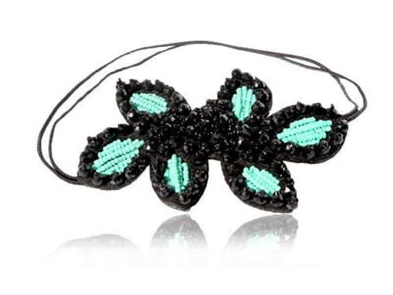 Black Knotted Headband with Faux Turquoise Bead Accents Black and Turquoise Beaded Headband | Chic Handmade Hair  main image 4