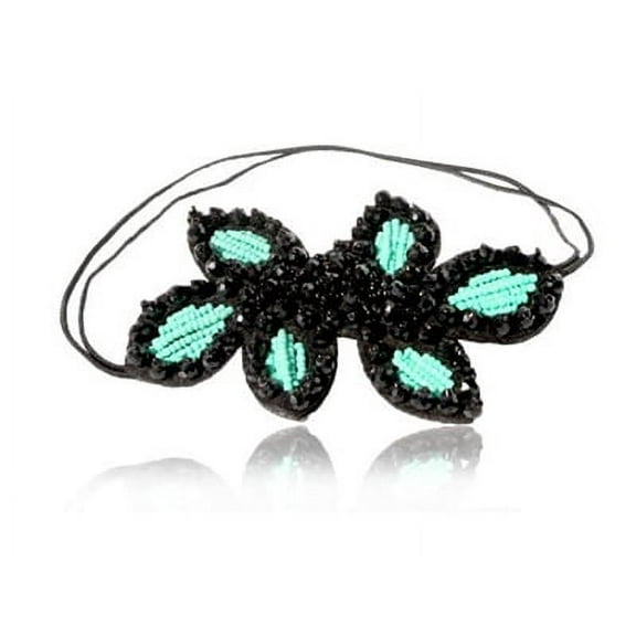 Blue Vintage Flower Gatsby Beaded Headband Elastic Stretch Headwrap with Style Guide 20 Differnt Ways to Wear