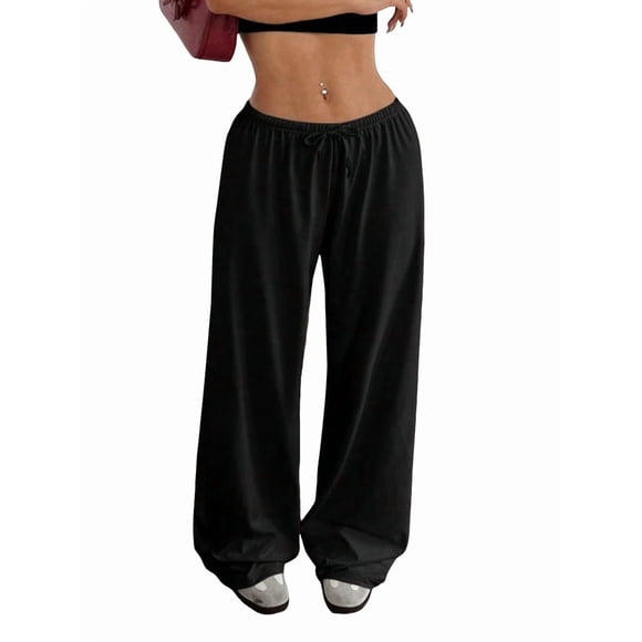 Pantalones Deportivos Anchos para Mujer, con Cordón, Holgados, de Cintura Alta y Sueltos, Informales Negro L