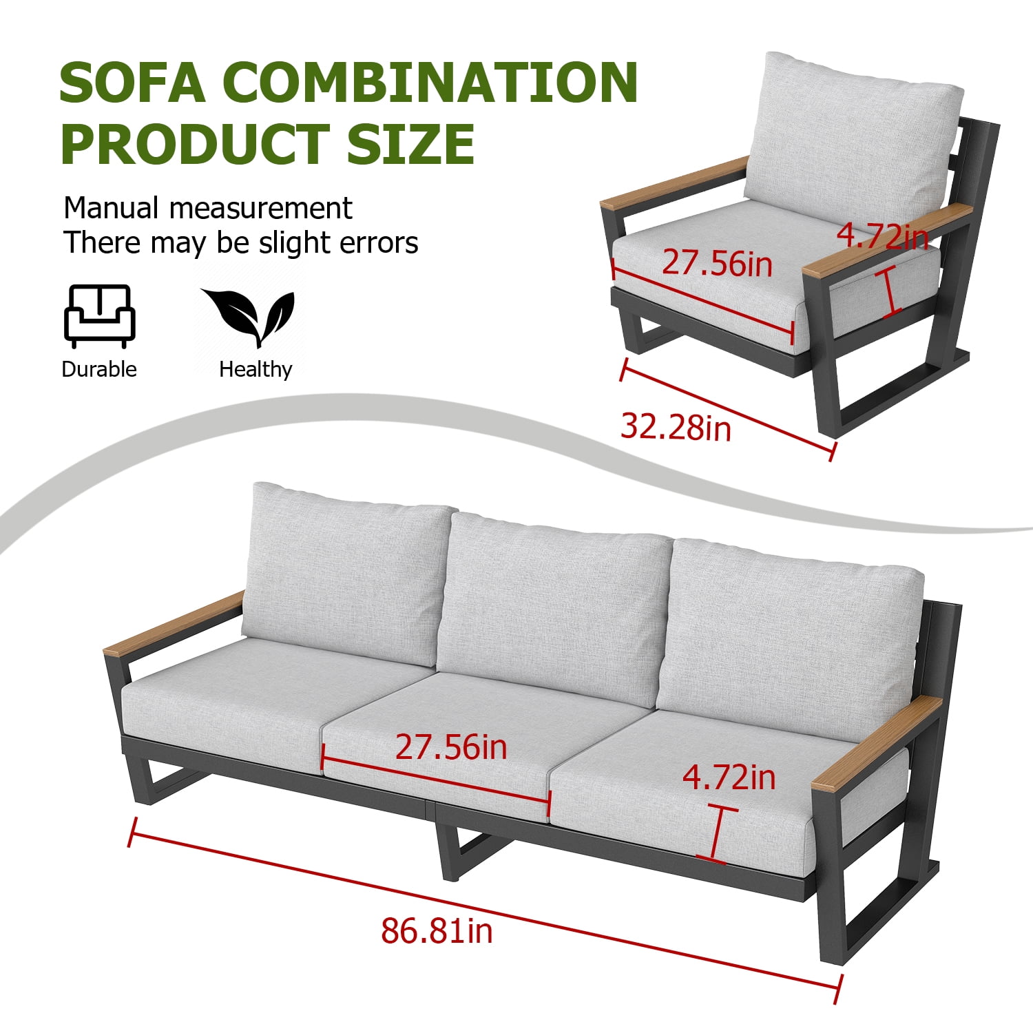Aluminum Outdoor Patio Furniture Set 5 Seat, Patio Conversation Set with Durable Mesh Rope Weaving, Wide Armrests and Seats, Metal Sofa Set for Patio Grey
