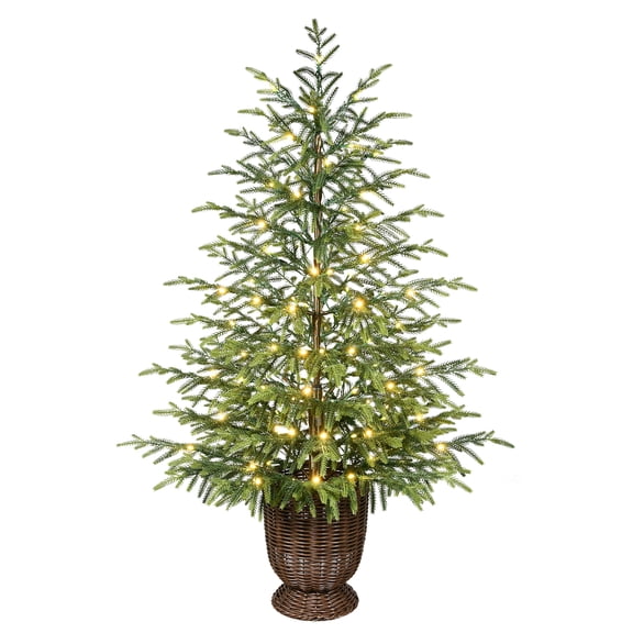 My Texas House 4ft Green Pre-lit Norfolk Pine Potted Christmas Tree, 100 Twinkle LED