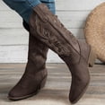 thumbnail image 3 of Rokment Women's Roman Wide Mid Calf Cowboy Boots Fall Winter Vintage Embroidered V Cut out Slip on Western Cowgirl Tall Boots, 3 of 7