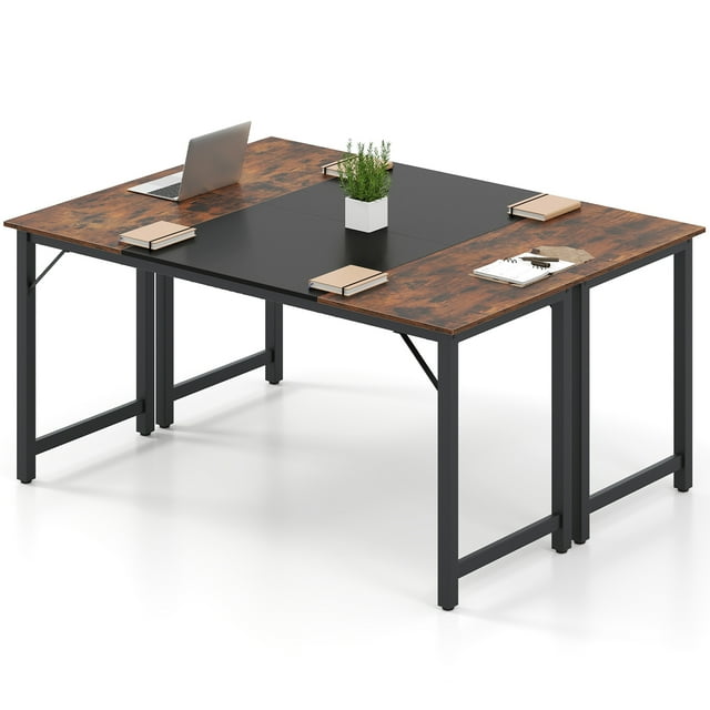 Gymax 2 PCS 63'' Computer Desk Modern Industrial Office Desk w/ Metal Frame & Large Executive Desk