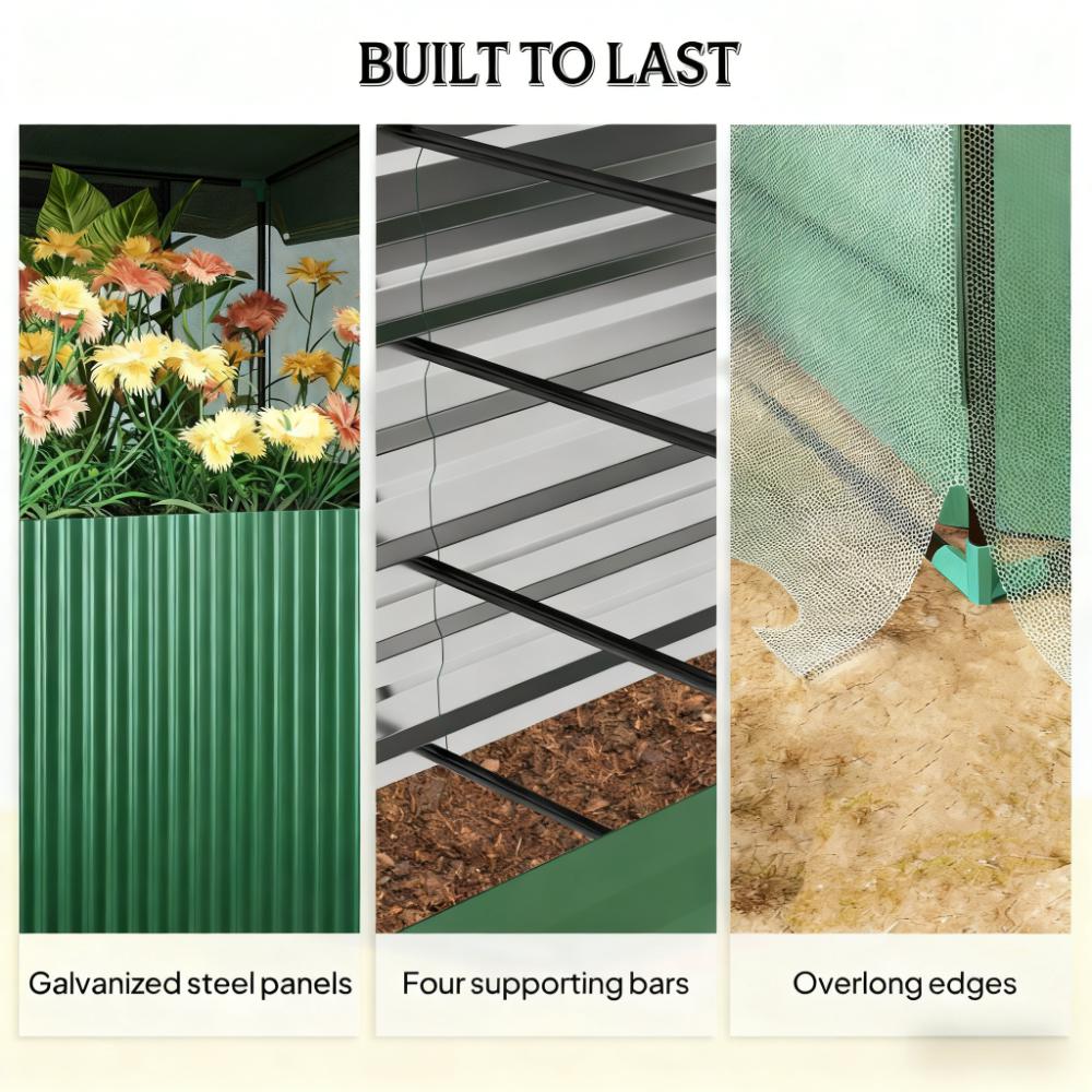 Crop Cage and Shade Cloth with Raised Garden Bed, Galvanized Steel Planter Box