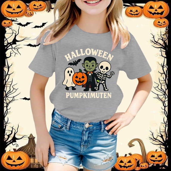 CONZONE Halloween Big Boys Tshirts Short Sleeve Graphic Tees for Boys Crew Neck Spooky Season Cute Tops