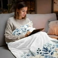 thumbnail image 5 of Winter Eucalyptus Leaves Flannel Blanket for Bed,Travel and Camping, Winter Blue Teal Leaves Super Soft Cozy Blanket for All Seasons 32"x48", 5 of 9