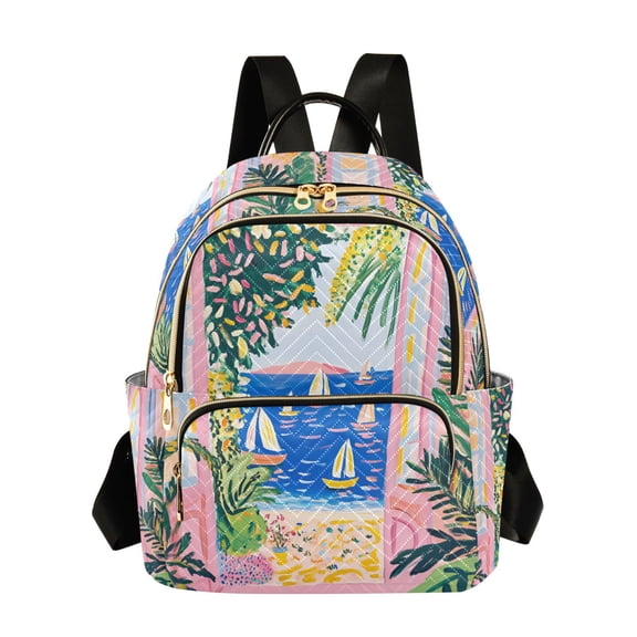 FORMRS Mini Backpack Purse for Women Travel Daypack Casual Shoulder Bag, Yellow Seaside
