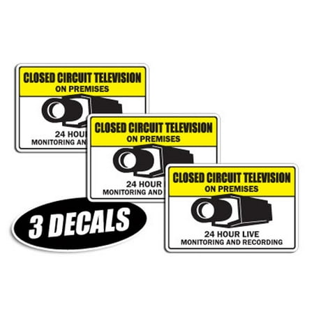 3 PACK - VIDEO SURVEILLANCE CCTV DECALS sticker decal label video closed circuit (Best Closed Circuit Security Systems)