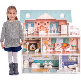 Robud Lady Wooden Dollhouse,3 Story with Balcony,28 Accessories Toy Gift for 3  Years Kid Girls