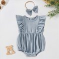 thumbnail image 2 of mgoYE Baby Girl Summer Clothes Newborn Outfit Ruffle Romper Infant Baby Dress Bow Headband Solid Cute Outfits Girls(Blue,3-6 Months), 2 of 7