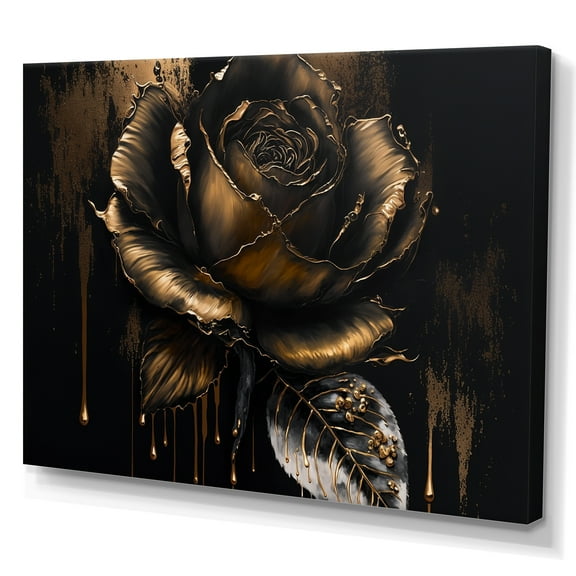 Designart Black And Gold Rose III Canvas Wall Art