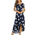 thumbnail image 2 of USSUMA Short Sleeve Crewneck Maxi Summer Dresses for Women 2022 Floral Print Sundresses for Women Beach Flowy High Low Long Plus Size Women's Dresses Wedding Guest, 2 of 7