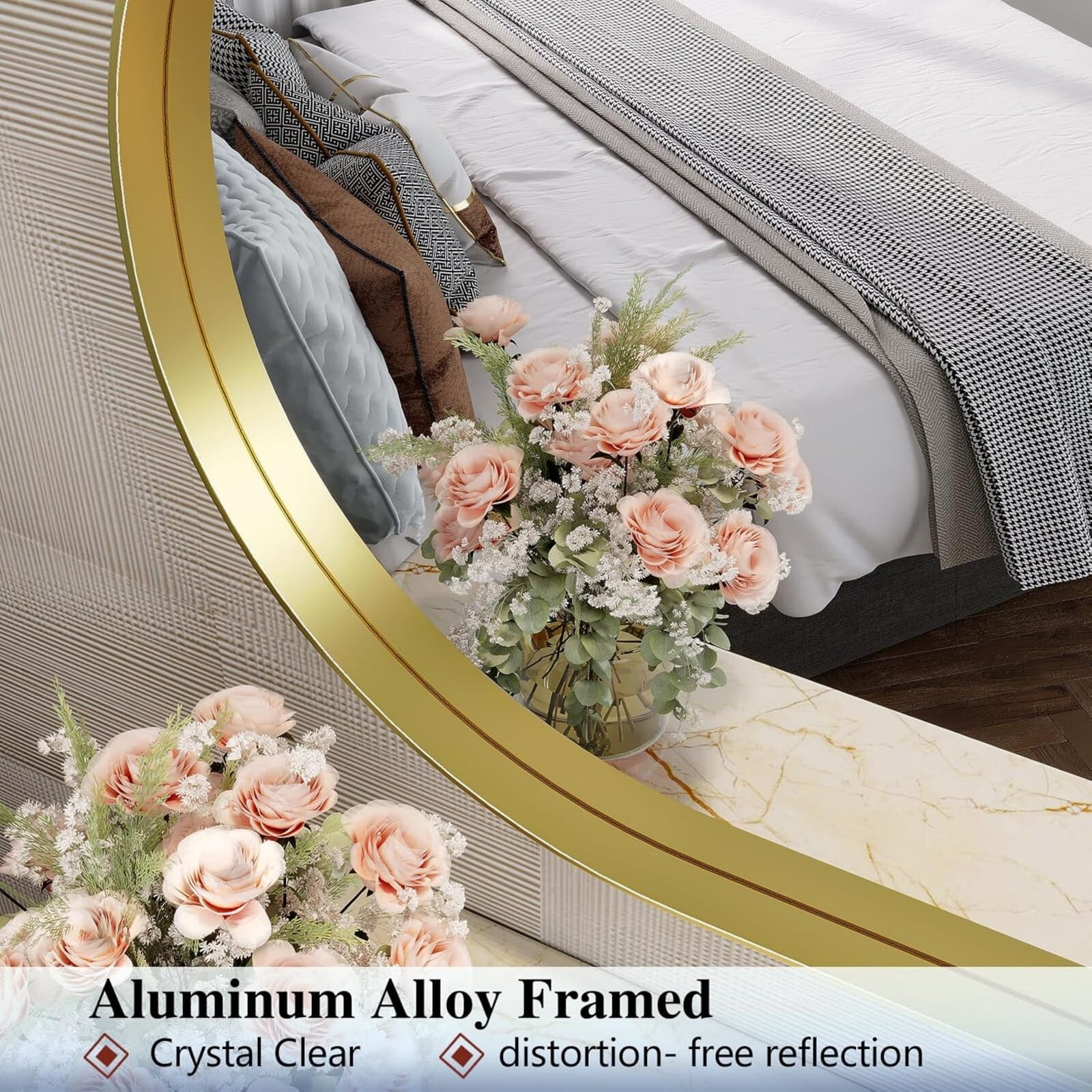 BEAUTYPEAK 22"x38" Oval Bathroom Wall Mirror with Deep Frame,Gold