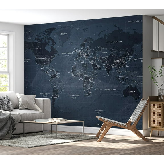 Map Wallpaper Wall Mural - Contemporary Loft World Map