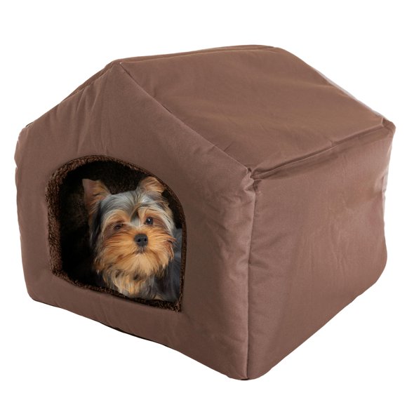 PETMAKER Cozy Cottage House Shaped Pet Bed, Brown, 19" x 18. 5" x 17"