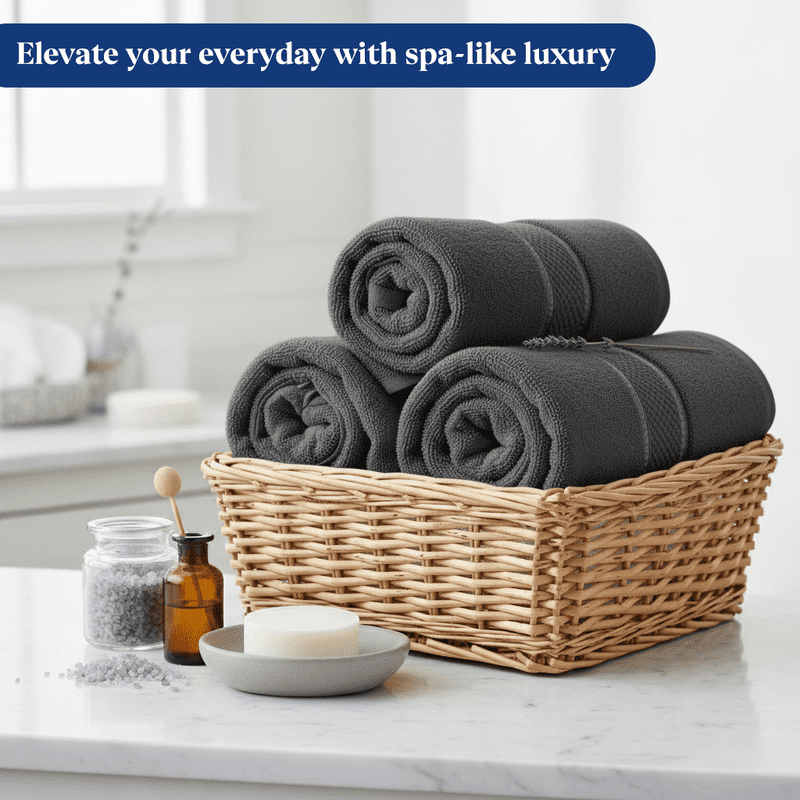 SKY BEDDINGS Premium 4-Piece Bath Towel Set - 600 GSM 100% Cotton, Soft, Lightweight & Highly Absorbent Towels for Bathroom, Perfect for Daily Uses - 27 x 54 Inches - Dark Grey