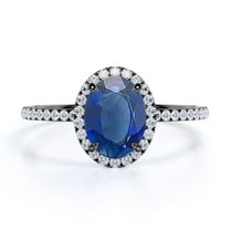 JeenMata Classic Halo Design 1.50 TCW Oval Cut Lab-Created Blue Sapphire and Moissanite Pave Accented Engagement Ring in 18K Black Gold Plating over Silver