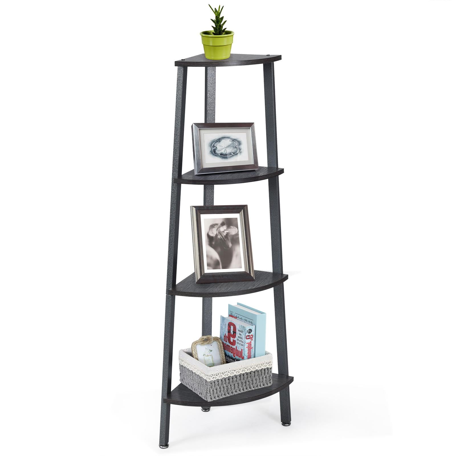 Giantex 4Tier Industrial Corner Shelf, Ladder Bookcase w/Adjustable