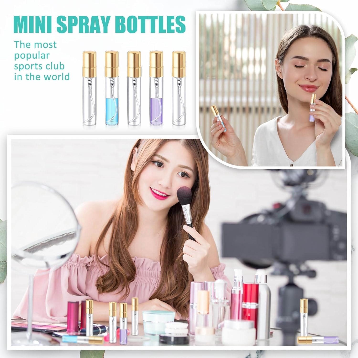 200 Pcs Mini Spray Bottles 5 ml Clear Glass Perfume Bottles Refillable Fine Mist Perfume Atomizer Portable Empty Sample Containers for Cleaning, Essential Oils, Travel (Gold Cap)
