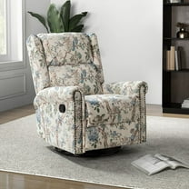 Fabric Manual Swivel Recliner Nursery Armchair Upholstered Nailhead Trims Bedroom Home Living Room Office Bird